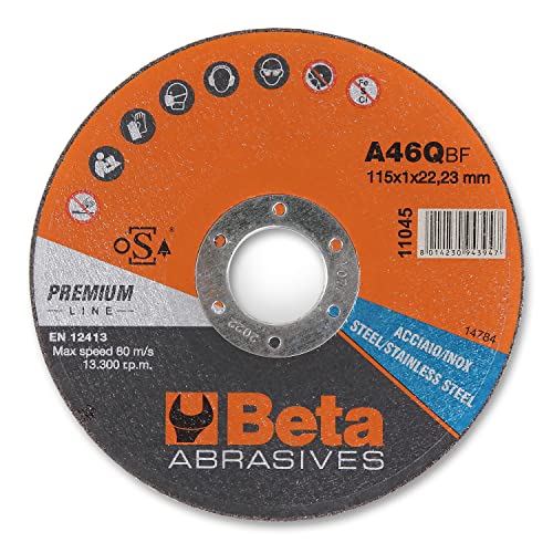 Beta 11045 1.0 Mole Abrasive Da Taglio Per Acciaio E Inox, Mole Per Smerigliatrice, Diametro 115 Mm, Spessore 1.0 Mm, Foro Da 22.23 Mm
