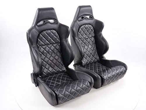 Fk-Automotive, Set Di 2 Sedili Sportivi (1 Destro E 1 Sinistro), In Finta Pelle Di Colore Nero Con Cuciture Bianche