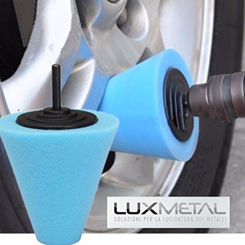 Lux Metal - Cono Blu Medium In Spugna Lucidatura Pulire Pasta Abrasiva Polish Ruote In Lega Cerchio A Raggi Calandra Auto Trapano Avvitatore Cromatura