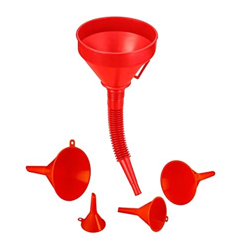Relaxdays Imbuto Per Benzina, Set Da 5 In Varie Misure, Attrezzo Universale Per Auto & Cucina, Tubo Flessibile, Rosso