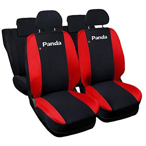 Lupex Shop Copri-Sedili Auto Compatibili Panda Seconda Serie (Mod.169) Versione Intera Nero Rosso Set Copri-Sedile Anteriori E Posteriori Logo Ricamat