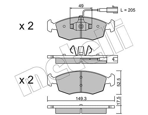 Metelligroup 22-0274-4 Pastiglie Freno Anteriori E Posteriori, Made In Italy, Pezzo Di Ricambio Per Auto/Automobile, Kit Da 4 Pezzi, Certificate Ece R