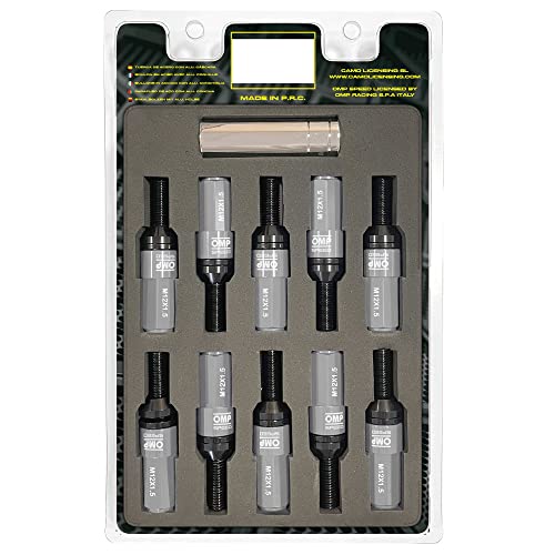 Omp Speed Set 20 Viti A Ruota Nere Con Metrica M12X1.5 Chiave Da 17-19 Lunghezza Filettata Da 28 Mm Con Protezione Grigia In Alluminio 7075 + Din 12,9