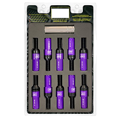 Omp Speed Set Di Viti Performance Con Protezione In Alluminio M14X1.5 Hex 17-19, L 28 Mm, Colore Viola Alluminio 7075+Din 12.9, 20+1 Per Scatola