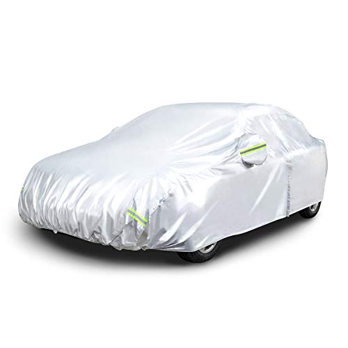 Amazon Basics Telo Copriauto, Resistente Alle Intemperie, In Tessuto Oxford 150D, Per Berline Fino A 480 Cm, Argento