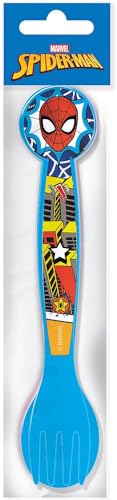 Marvel Set 2 Posate Blu Per Bambini In Plastica Spiderman Uomo Ragno Cucchiaio E Forchetta