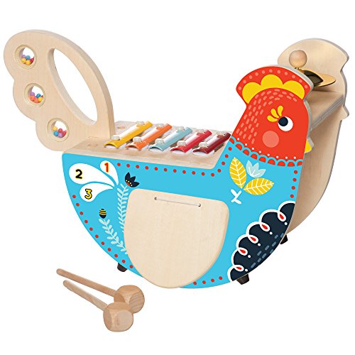Manhattan Toy Musical Chicken Wooden Instrument For Toddlers With Xylophone, Drumsticks, Cymbal And Maraca Strumento Legno Per Bambini Con Xilofono, B