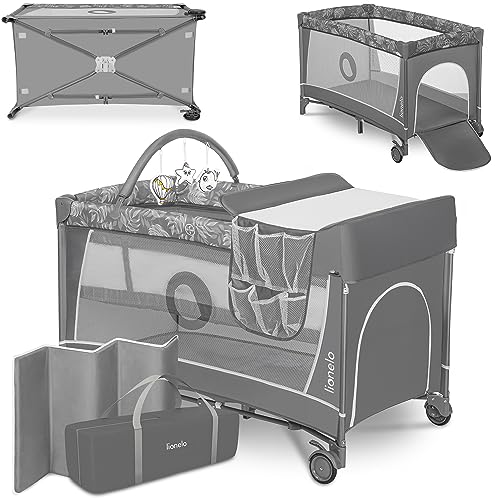 Lionelo Flower 2In1 Lettino Da Campeggio Neonato Pieghevole Con Fasciatoio, Box Bambini Duo Livelli Dalla Nascita Fino A 15 Kg Con Matteraso, Portaogg