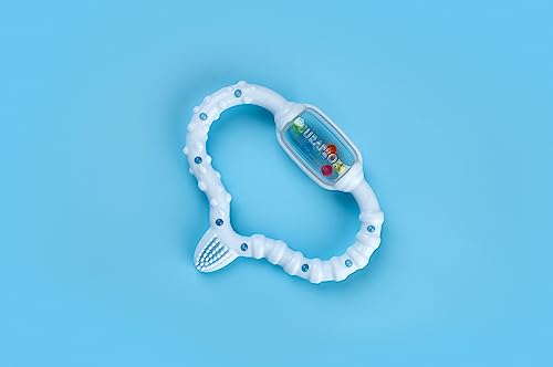 Curaprox Beißring Für Babys Blau, Baby Beissring Mit Rassel, Baby Beissring Mit Lernzahnbürste, Beißring Für Babys Zum Zahnen, Bpa-Frei, Blau, 1 Stück