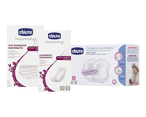 Chicco Kit Mamma Mini, Contiene Assorbenti Post Parto, Slip Monouso, Dischetti Assorbilatte Antibatterici - 650 G