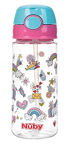 Nuby - Tazza In Tritan Con Cannuccia Morbida E Pulsante - 540 Ml - 4 Anni +, Rosa