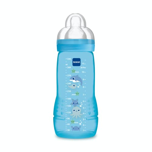 Istruzioni In Lingua Straniera - Mam Biberon Easy Active 2° Età 330 Ml - 6+ Mesi - Tettarella Flusso X, Velocità Ultra Veloce - Blu