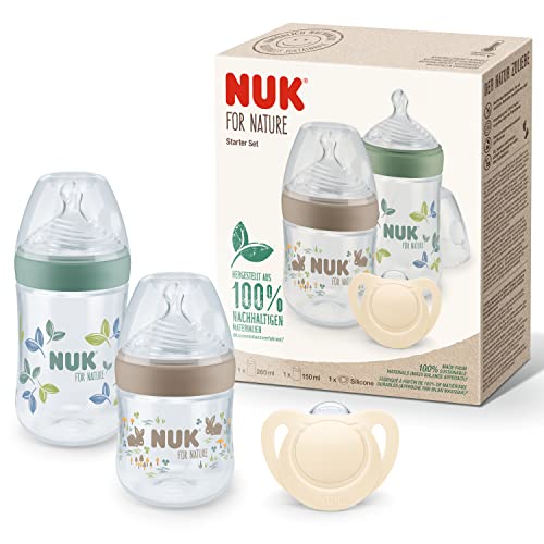 Nuk For Nature Start Set Biberon E Tettarella, 0-6 Mesi, Materie Prime Naturali Al 100%, 2 X Biberon (150 Ml E 260 Ml), 2 X Succhietti In Silicone, Se