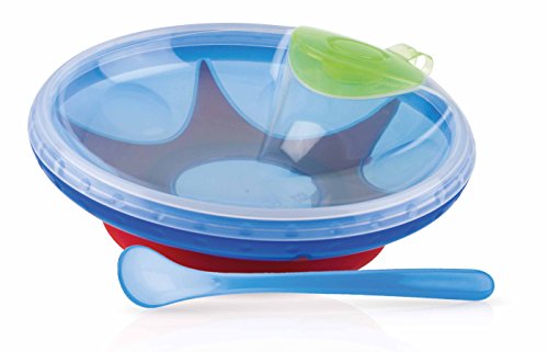 Nuby Id5342Blue Piatto Pappacalda Con Cucchiaino - Blu