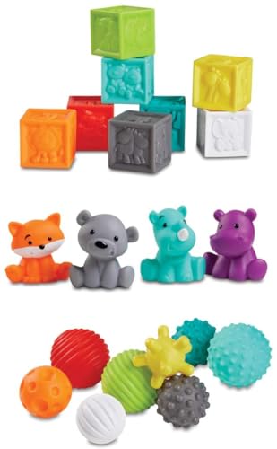 Infantino Sensory Balls Blocks & Buddies - 20 Piece Basics Set For Sensory Exploration, Fine And Gross Motor Skill Development And Early Introduction