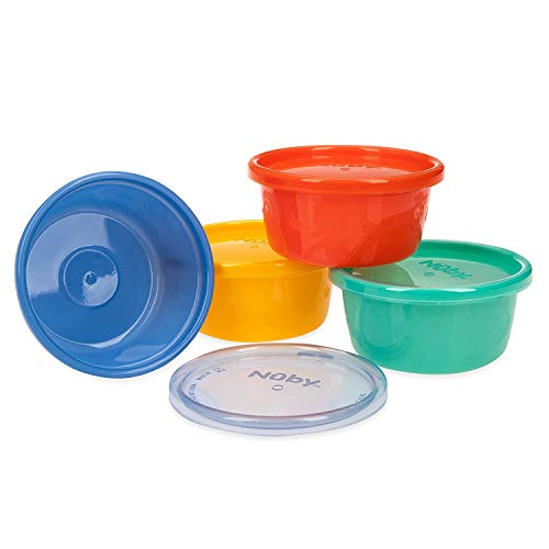 Nuby - Set Di Scodelline Con Coperchio A Chiusura Ermetica 4 Pezzi - Contenitori Porta Cibo - Multicolor - 240 Ml - 4 Mesi+