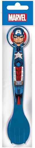 Marvel Set 2 Posate Blu Per Bambini In Plastica Avengers Captain America Forchetta E Cucchiaio