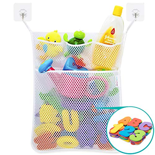 Wemk Lettere Bagno Numeri Con Rete Di Stoccaggio, 36 Lettere E Numeri Da Bagno (A-Z, 0-9), 2 Robusti Ganci Autoadesivi, Migliori Gioco Educativi Di Ba