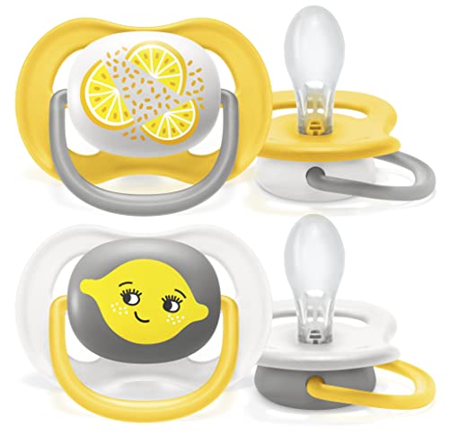 Philips Avent Ciuccio Ultra Air Per 6-18 Mesi, Ortodontico E Senza Bpa, 2 Pezzi, Custodia Da Trasporto/Sterilizzazione Inclusa, Scf080/18, Color Giall