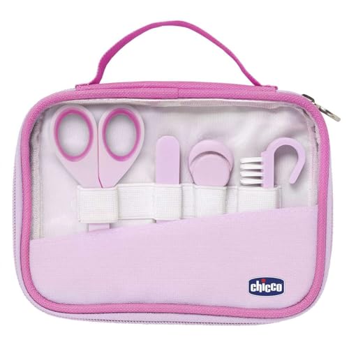 Chicco Set Manicure Bambina, Con Forbicine, Limetta In Cartone, Tagliaunghie, Spazzolino Per Unghie, Rosa, 0 Mesi+