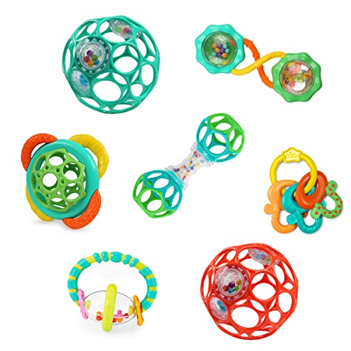 Bright Starts, Ciucci E Sonagli, 7 Pezzi - Giocattolo Per Passeggino Senza Bpa, Anelli Per La Dentizione E Sonagli, Unisex, Dalla Nascita In Poi