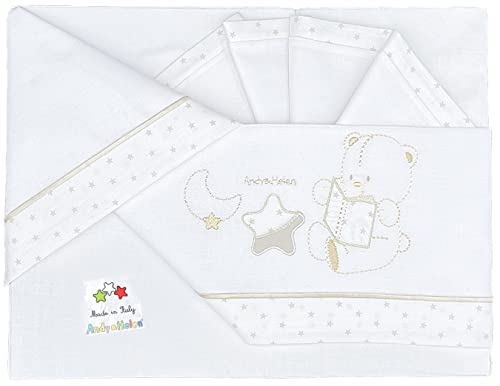Completo Lenzuolo Culla/Carrozzina Ricamato + Sotto Con Elastici E Federa