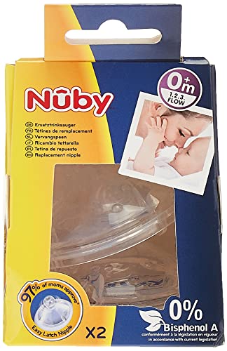 Nuby - Tettarella, Confezione Da 2 Unità, 0 Mesi +, Flusso Regolabile (Lento, Medio, Veloce)