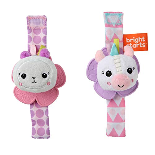 Bright Starts, Sonaglino E Massaggiagengive, Giocattolo Da Polso Per Bambini Senza Bpa, Unicorno E Lama, Età Neonato+