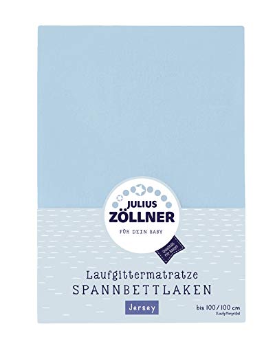 Julius Zöllner Panno Lenzuolo Con Angoli Elasticizzati In Jersey Per Materassini Per Box, Azzurro, 68X90 Bis 100X100 Cm
