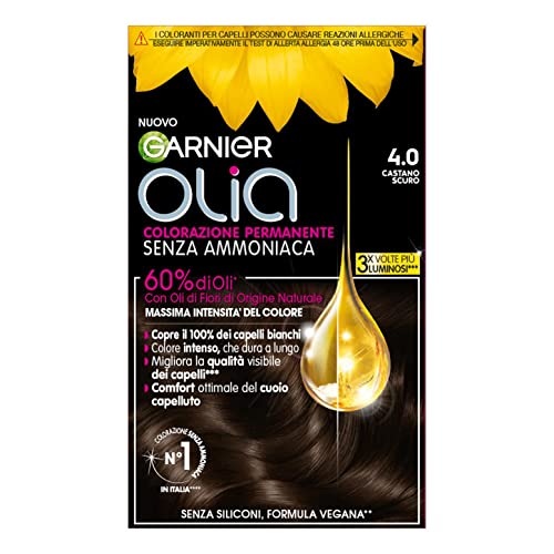 Garnier Olia Tinta Capelli, Colorazione Permanente Senza Ammoniaca, Copre Il 100% Dei Capelli Bianchi, Con Oli Di Fiore Di Origine Naturale, Formula V
