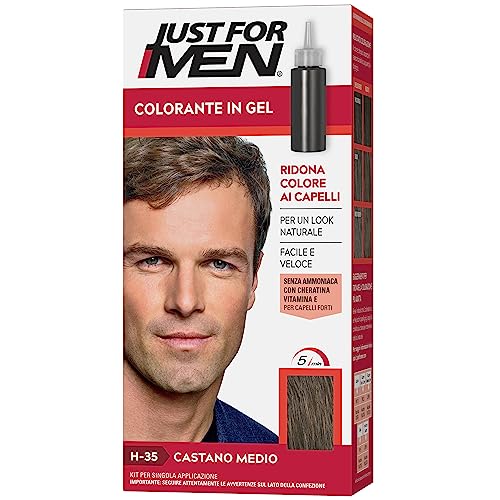 Just For Men Colorante In Gel, Tinta Capelli Uomo, Colore Castano Medio, Copre I Capelli Bianchi E Grigi, Look Naturale - H35
