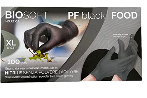 Biosoft Pf Black Food, Guanti In Nitrile Monouso Senza Polvere, Taglia M