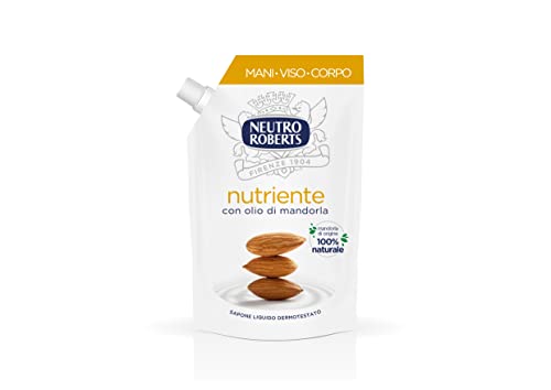 Neutro Roberts, Sapone Liquido Ecopouch Nutriente, Ecoricarica Ecologica, Pelle Sana E Protetta, Sapone Con Olio Di Mandorla, 100% Naturale - Confezio