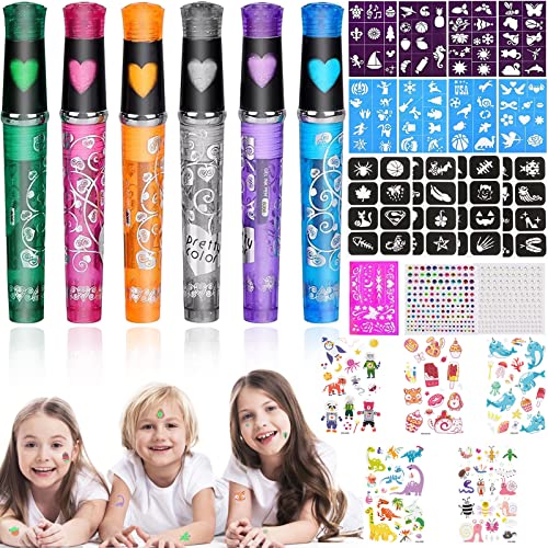 26Pezzi Tatuaggi Penne Bambini Tattoo Pens In Gel Glitterato Temporanei Kit Di Tatuaggi Glitterati Penne Con 108Modelli 2Brillantini Viso 5Luminous Ad
