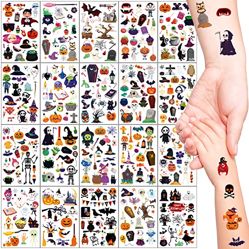 Tatuaggi Halloween 20 Fogli Tatuaggi Temporanei Per Bambini, Impermeabile E Belli E Duraturi Horror Tatuaggi Finti, Divertenti Halloween Decorazioni, 