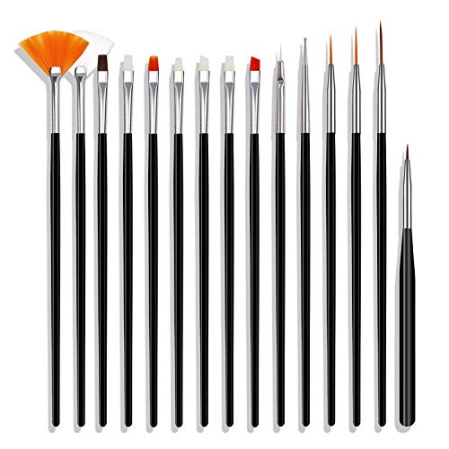 Hanyousheng 15 Pezzi Pennelli Per Unghie,Pennello Gel Unghie, Spazzola Di Arte Del Chiodo Per Nail Art Design, Gel Ricostruzione Pennelloper Unghie,Na