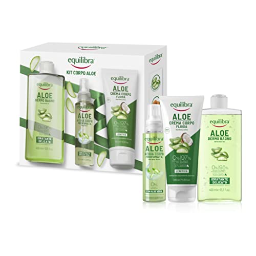 Equilibra Corpo, Kit Corpo Aloe, Aloe Dermo-Bagno Idratante E Delicato, Aloe Acqua Corpo Profumata Con Aloe Vera, Aloe Crema Corpo Fluida Lenitiva, Co