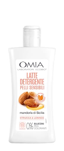 Omia, Latte Detergente Viso Eco Bio Mandorla, Struccante Viso E Occhi, Per Pelli Normali, Secche E Sensibili, Idratante E Nutriente, Dermatologicament