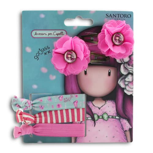 Santoro Gorjuss Set Ornamenti Capelli Bambina, Set Accessori Capelli Bambina, 2 Clic Clac, 3 Elastici A Fascetta, Collezione Cherry Blossom