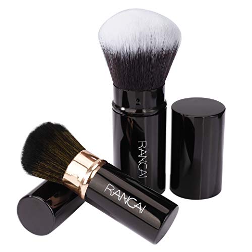 Pennello Trucco Viso Retraibile Pennellino Cipria Portatile Make Up Pennelli Da Trucco Professionale Per Blush, Cipria, Fondotinta 2 Pezzi (Nero)