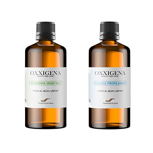 Oxxigena - Kit Base Neutra Da 1 L, Con Glicerina Vegetale Liquida Pura ≥ 99,5% (500 Ml) + Glicole Propilenico Liquido Puro (500 Ml), 50 Vg / 50 Pg, 10