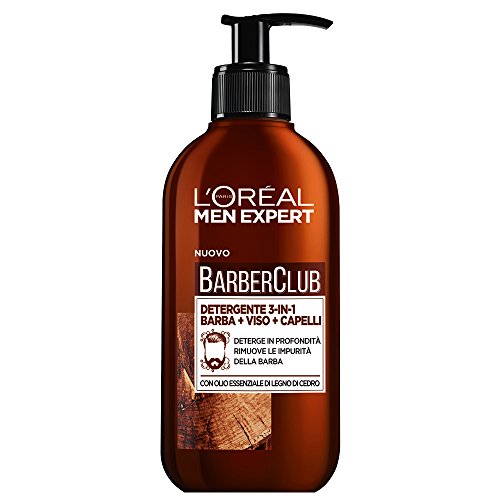 L'Oréal Paris Men Expert Barber Club, Detergente 3 In 1 Per Barba, Viso E Capelli, Senza Sapone, Deterge A Fondo, 200 Ml (Confezione Da 1)