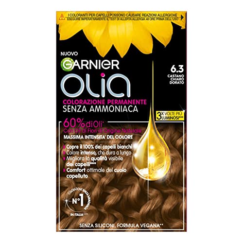 Garnier Olia, Colorazione Permanente Senza Ammoniaca, Copre Il 100% Dei Capelli Bianchi, Con Oli Di Fiore Di Origine Naturale, Formula Vegana, Castano