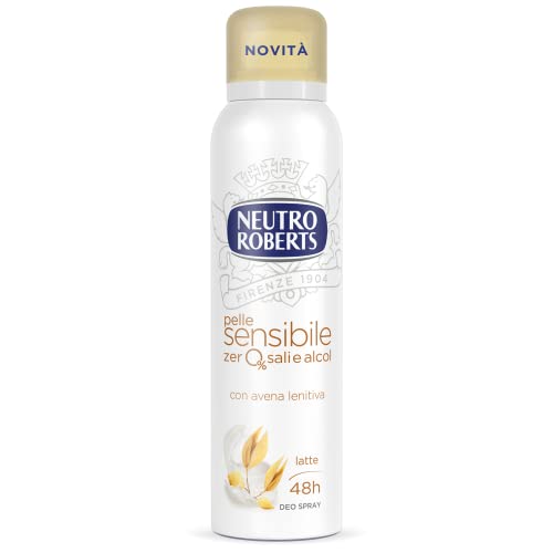 Neutro Roberts, Deodorante Spray Pelle Sensibile Con Avena Lenitiva E Latte, Efficace 48H, Senza Sali Di Alluminio E Alcool, Per Pelli Sensibili, Derm