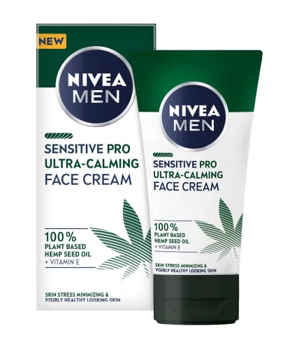 Nivea Men Sensitive Pro Ultra-Calming Crema Idratante 75 Ml, Crema Uomo Vegan Con Olio Di Semi Di Canapa E Vitamina E, Crema Viso Uomo Ad Assorbimento