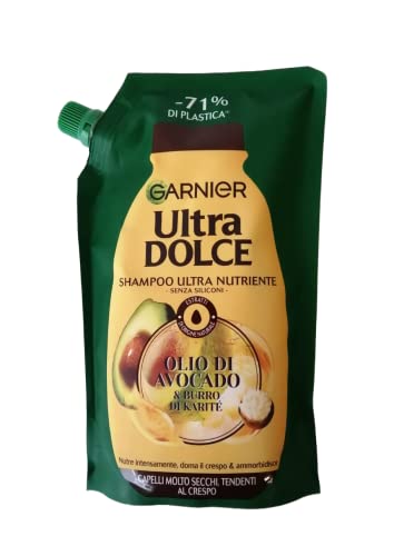 Garnier Ultra Dolce Shampoo Ultra Nutriente Con Olio Di Avocado E Burro Di Karitè, Ecoricarica Da 500 Ml