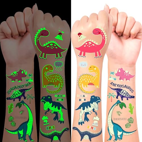 Leadteam 90 Pezzi Tatuaggi Bambini Dinosauri, Tatuaggi Temporanei Bambini Luminosi Tatuaggi Dinosauri Bambini, Dinosauro Giocattolo Gadget Compleanno 