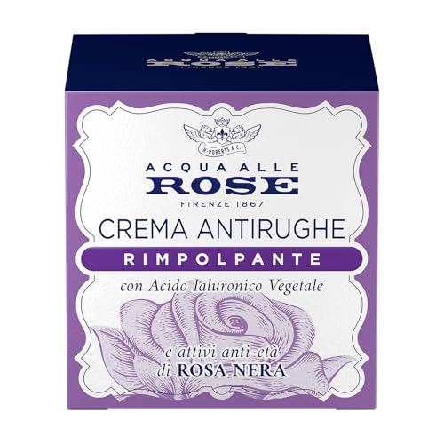 Acqua Alle Rose, Crema Viso Antirughe Rimpolpante Con Attivi Anti-Età Di Rosa Nera E Acido Ialuronico Vegetale, Crema Viso Antirughe Ad Azione Riempit