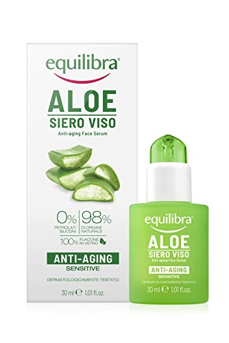 Equilibra Viso, Aloe Siero Viso Anti-Aging, Antirughe A Base Di Aloe Vera Per Pelli Sensibili, Leviga E Illumina, Idratante E Protettivo, Contrasta I