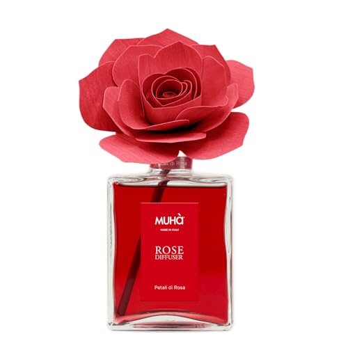 Muha' | Profumatore Per Ambienti Rosa Diffuser, Fragranza Petali Di Rosa, Diffusore Ambiente Con Rosa In Legno Di Betulla, Formato Da 200 Ml